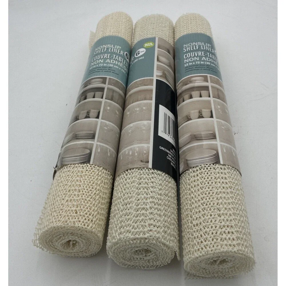 Lot of 3 Rolls cream Non Slip Grip Shelf Liners 12